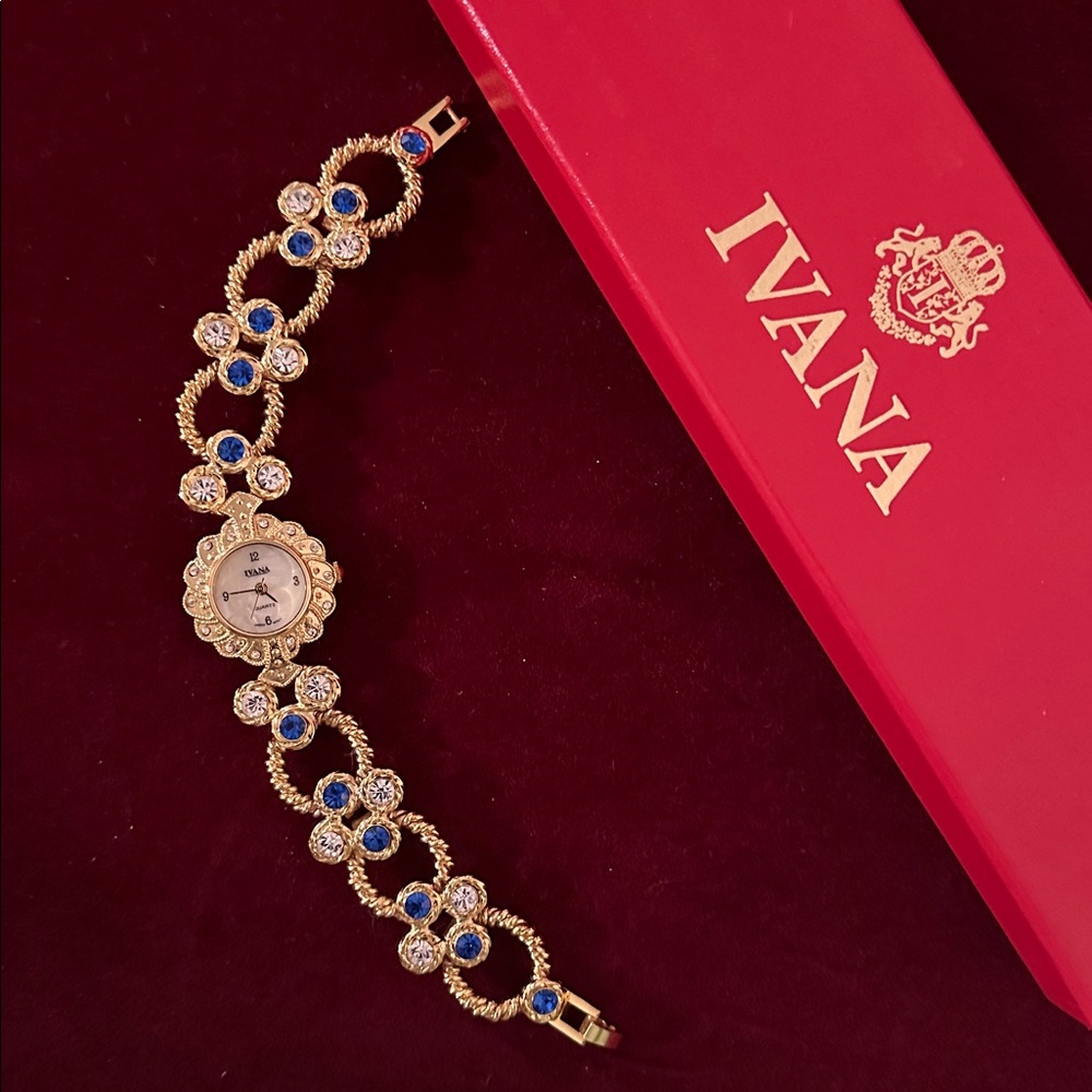 Ivana Vintage Gold Tone Crystal Bracelet Watch – Japan Movement, With Box